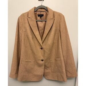Talbots Wool Blend Blazer Women's 14W Plus Camel Brown Lined Jacket Workwear